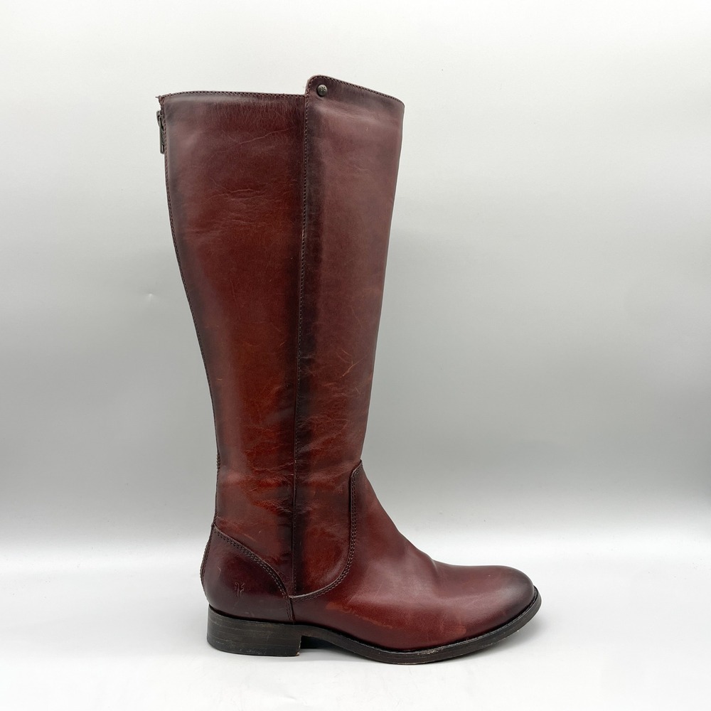 Frye Womens 7.5 B Melissa Stud Zip Riding Boots Redwood Leather Classic Preppy